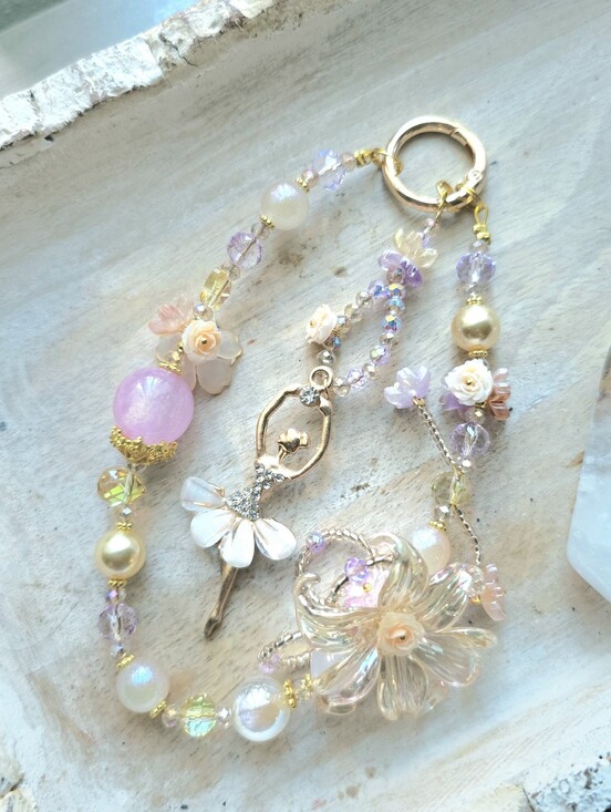 None Accessories - 🩰 NWT Handcrafted Phone Charm Pink Ballerina Centered and Glass Crystal Flower